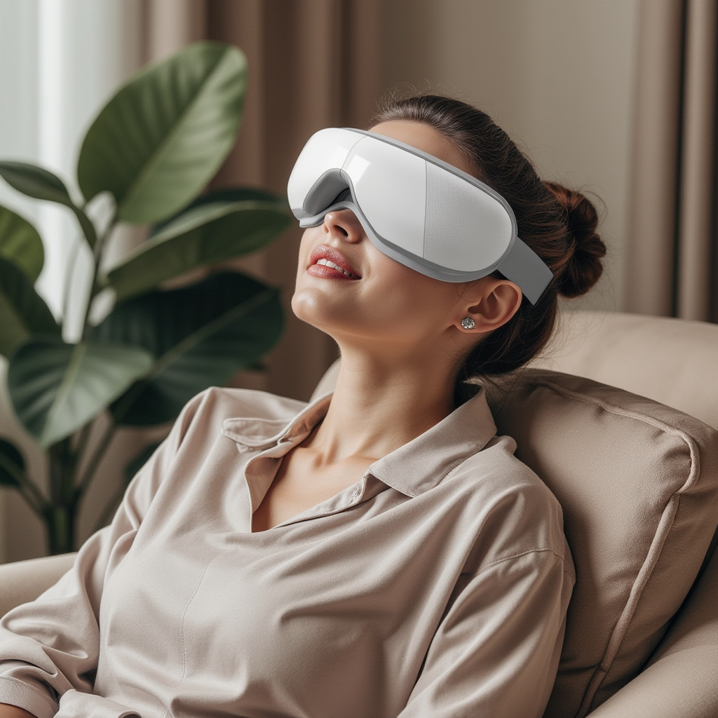 THRIVE Wellness Pulsewave Eye Massager, Woman Relaxing
