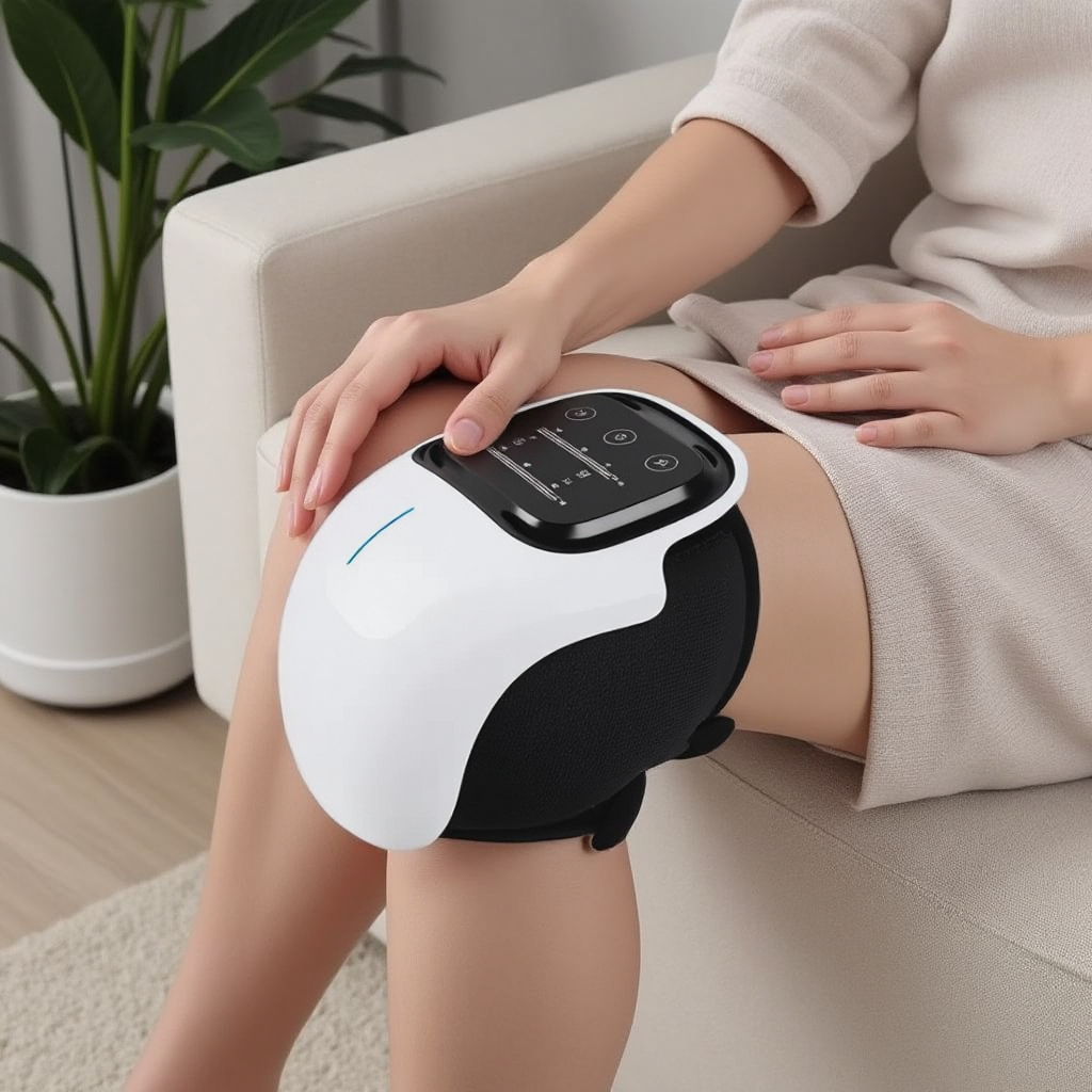 THRIVE Wellness Pulsewave Knee Massager, On Leg Photo